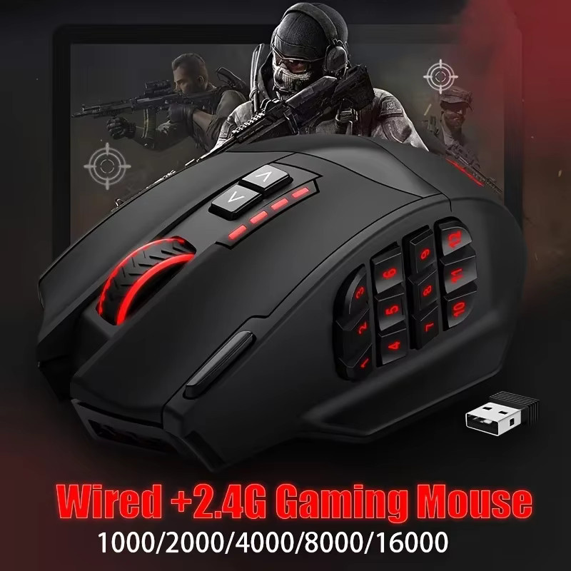 E-YOOSO X-33 Dual-Mode Gaming-Maus in Schwarz mit RGB-Beleuchtung, 16.000 DPI und 16 programmierbaren Tasten, kabellos 2,4 G oder kabelgebunden via USB - Bild 2