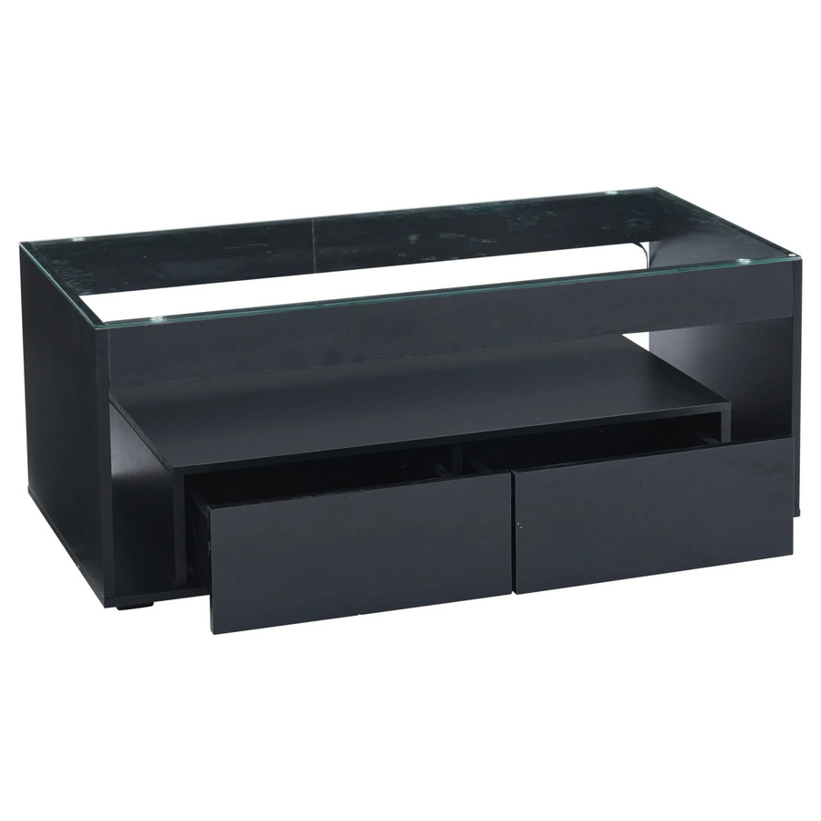 okwish Couchtisch mit LED-Licht und Schubladen aus Glas in Schwarz, B/T/H: 100 x 50 x 40 cm - Bild 2