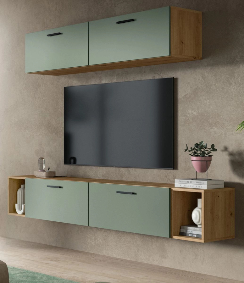 Wohnwand Onawa von Inn.Furn in Grün und Eiche, Breite: 202 cm - Bild 1
