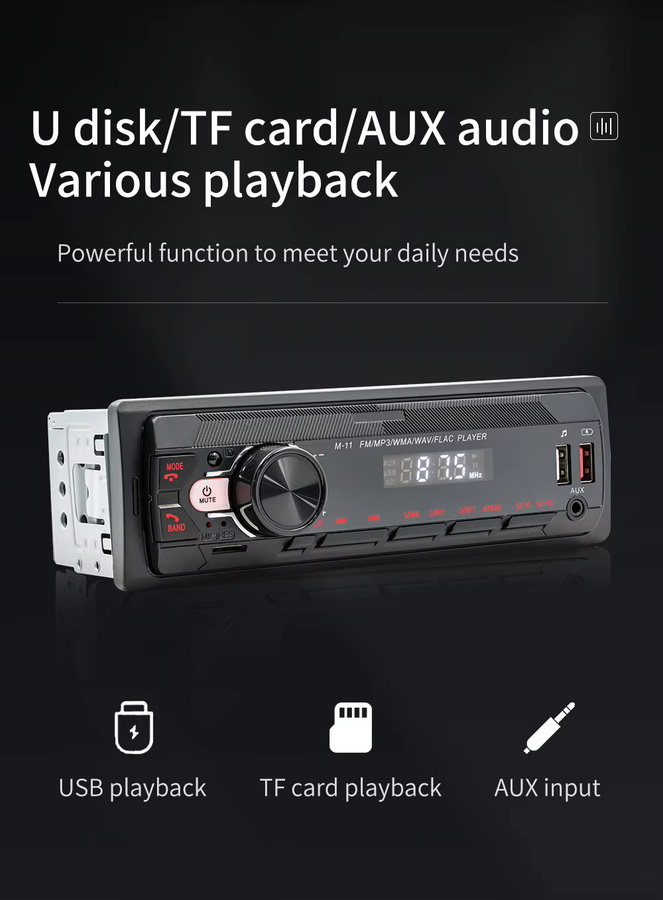 BQCC 1Din Bluetooth Autoradio MP3-Player mit FM/AM Radio, USB, AUX und Sprachsteuerung in Schwarz - Bild 3