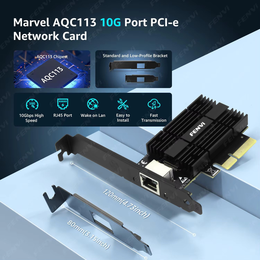 Marvell PCIe-Netzwerkkarte AQC113 mit 10 Gbit/s RJ45-Anschluss, Gigabit Ethernet LAN-Adapter für PC, Schwarz - Bild 3
