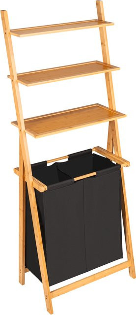 WENKO Leiterregal Ecori mit Wäschesammler aus Bambus und MDF, Schwarz-Braun, H x B x T: 152 x 35 x 57,5 cm - Bild 1
