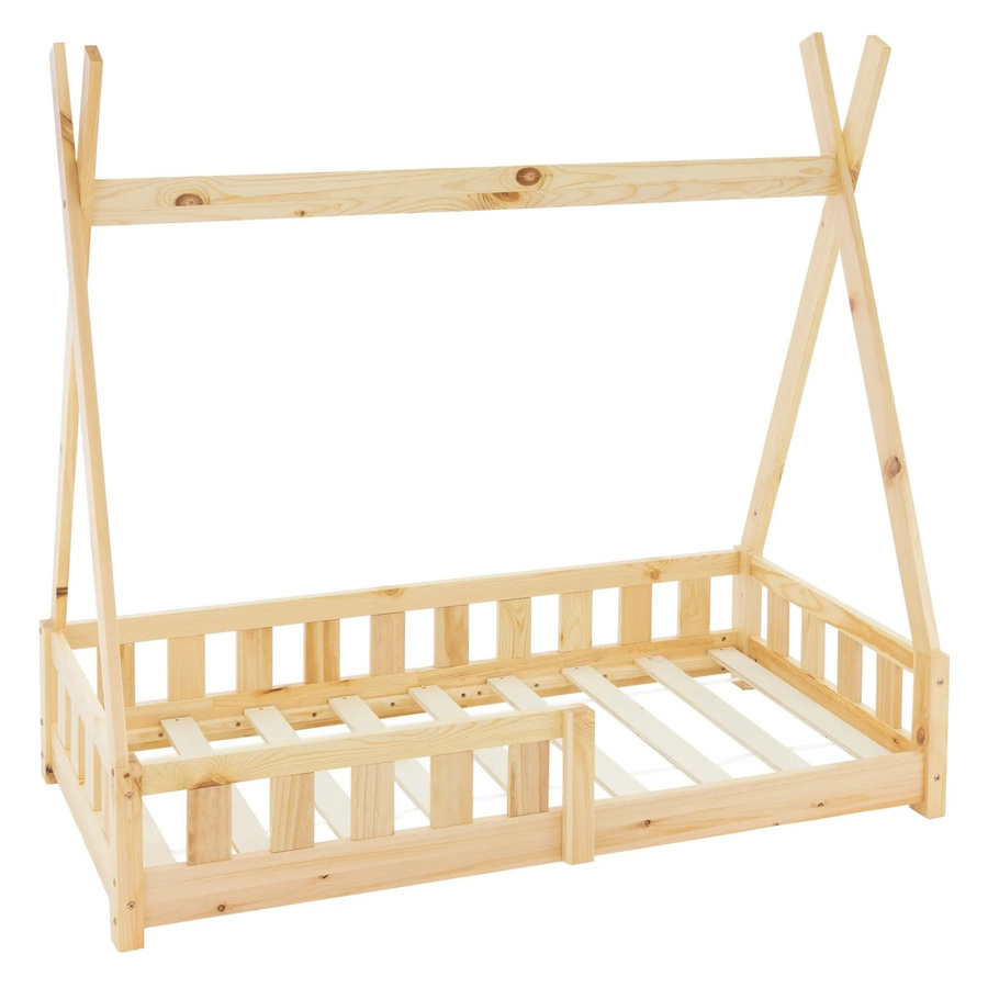 ML-Design Kinderbett Tipi aus Kiefernholz mit Rausfallschutz und Lattenrost, Farbe: Braun, B/T/H: 70 x 140 x 141 cm - Bild 2