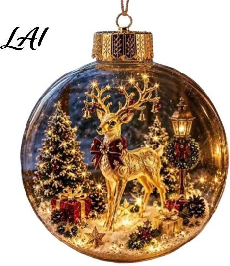 CedricWard Weihnachtsdekoration Transparent Gold – Beleuchtetes Rentier Ornament mit warmen LED-Lichtern und Retro-Metallkappe als Hängedekoration - Bild 1