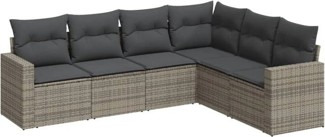 vidaXL 6-teilige Garten-Sofagarnitur aus Poly-Rattan mit Kissen in Grau - Bild 1