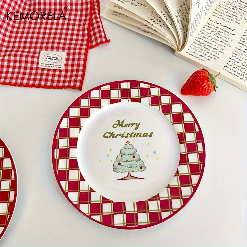 KEMORELA Weihnachts-Keramik-Geschirrset aus Porzellan mit Teller und Tassen für Dessert und Snacks - Bild 3