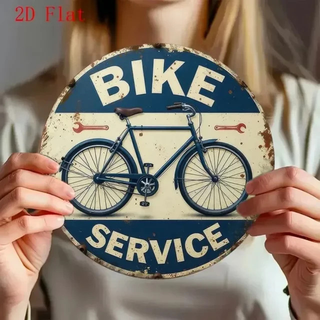 CIFBUY Retro Fahrrad Service Aluminium Schild Rund Blau Rustikale Vintage Deko für Garten und Bar - Bild 1