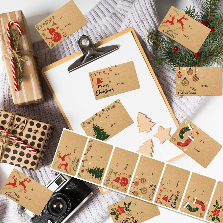 210 Stück Weihnachts-Kraftpapier Etikettenaufkleber in Braun, beschreibbare Geschenkverpackung für die Urlaubsdekoration, B/H: 7,49 x 4,60 cm - Bild 2