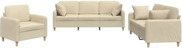 vidaXL 3-teilige Sofagarnitur mit Kissen in Creme aus Stoff mit Sessel, 2-Sitzer und 3-Sitzer - Bild 1