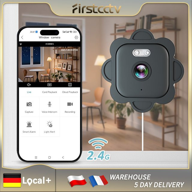 FIRSTCCTV 3MP WLAN Fensterkamera mit Farbnachtsicht und Bewegungserkennung in Schwarz - Bild 1