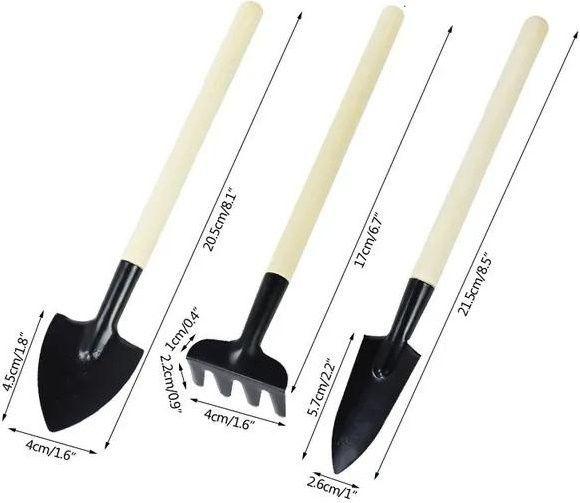 WIKHOSTAR Mini Garten Werkzeug Set aus Holz und Stahl, 3-teilig, Weiß - Bild 1