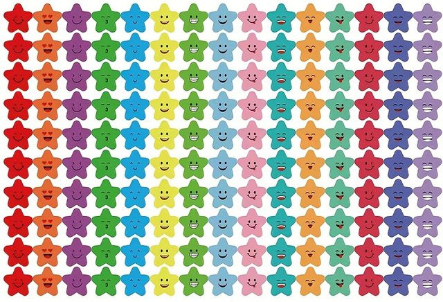 600 bunte Sterne-Aufkleber mit 15 Smiley-Designs für Schule und Büro zum Basteln und für Belohnungstabellen - Bild 1