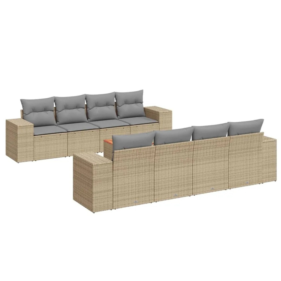 vidaXL 9-teilige Garten-Sofagarnitur in U-Form mit Kissen und Stauraum, Beige-Grau, PE-Rattan und Akazienholz - Bild 2