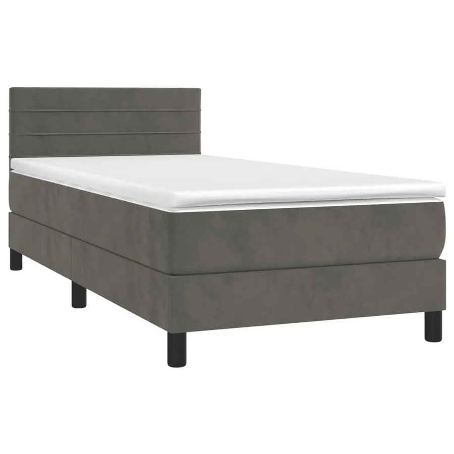 vidaXL Boxspringbett mit Matratze in Dunkelgrau, Samt, mit LED-Unterbettbeleuchtung und USB-Anschluss, B/T/H: 100 x 200 x 203 cm - Bild 2