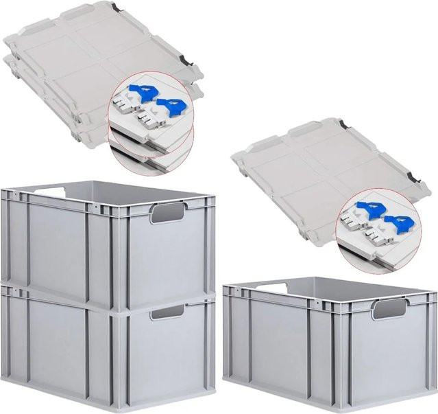 PROREGAL Spar Set 3x Eurobox Nextgen Economy mit Scharnierdeckel und blauen Schiebeschnappverschlüssen, H x B x T: 32 x 40 x 60 cm - Bild 1