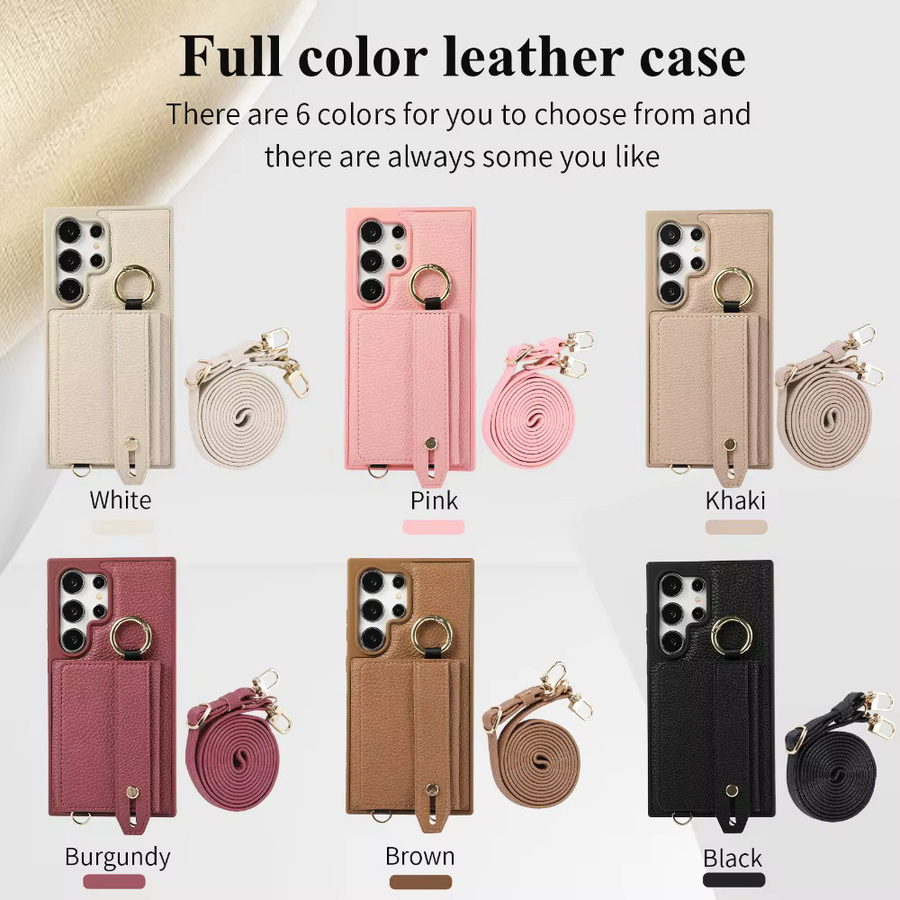 Samsung Umhängetasche mit Kartenhalter und Handyhülle aus Leder in Beige für Galaxy S25 Ultra, S24 FE, S23 und S22 Plus mit Lanyard und Handschlaufe - Bild 4