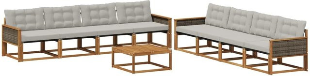 vidaXL Outdoor-Sofagarnitur aus Akazienholz mit Textilene und Kissen, Grau/Natur - Bild 1