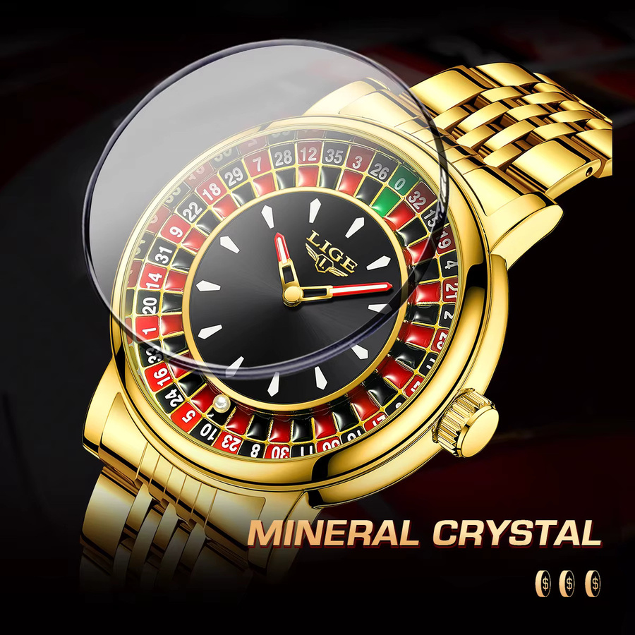 LIGE Armbanduhr Quarz, Edelstahl, Schwarz, Gold, Herren - Bild 6