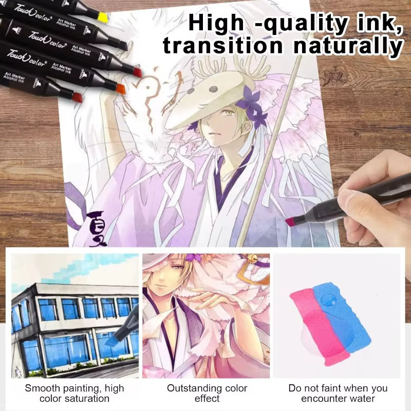 Professionelles 204-Farben-Doppelspitzen-Marker-Set mit Brush-Spitze für Künstler und Manga-Erstellung in Multicolour inklusive Tragetasche - Bild 4