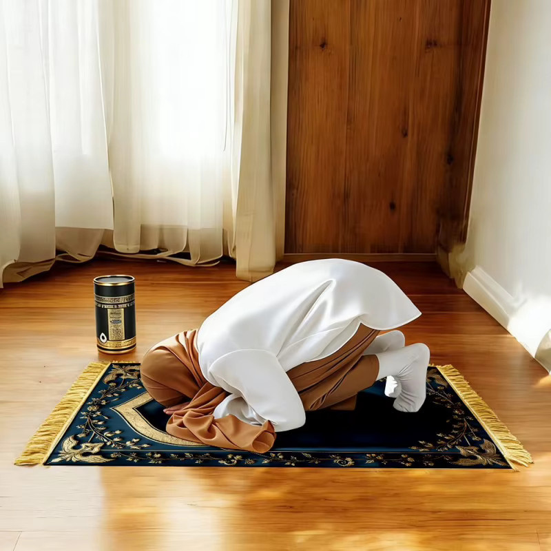 VIKAMA Gebetsteppich Türkis-Goldener Bogen mit gelben Quasten, rutschfester islamischer Gebetsteppich im orientalischen Design für dein Zuhause oder Schlafzimmer - Bild 2
