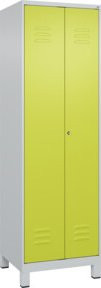 C+P Wäsche-Spind Classic PLUS mit 2 Abteilen, Füße, Zylinderschloss und mittiger Trennwand, Farbe: grau/grün, H x B x T: 195 x 60 x 50 cm - Bild 1