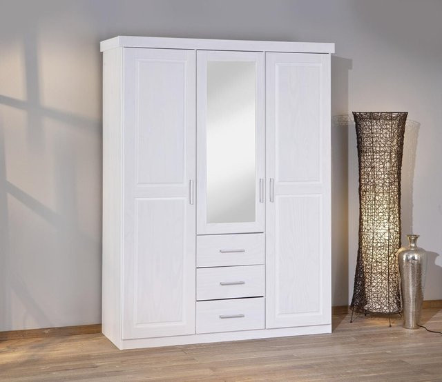 Kleiderschrank Geraldo von Inter Link in Weiß, Landhausstil aus Massivholz mit integrierten Schubladen und Spiegel, B/H/T: 140 x 190 x 55 cm - Bild 1