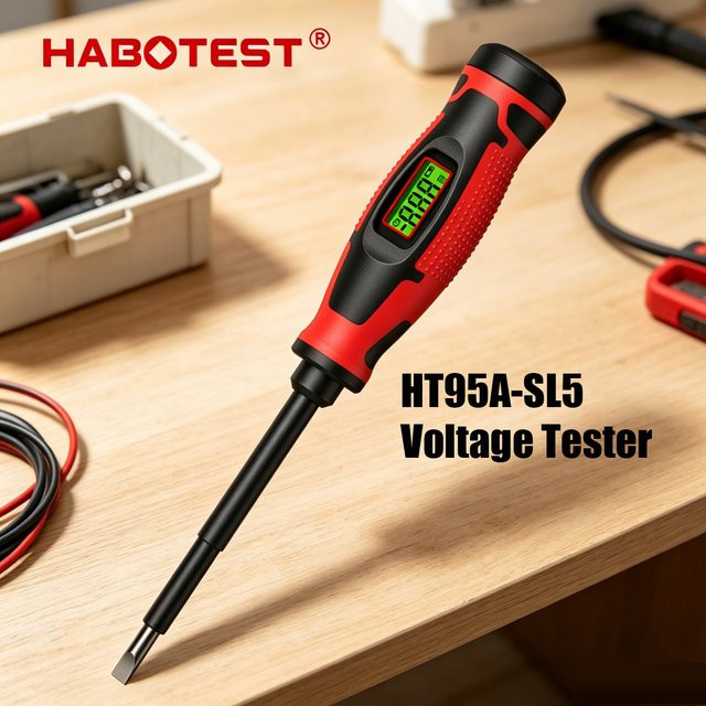 HABOTEST HT95ASL5 Digitaler Spannungsprüfer in Rot mit berührunglosem NCV-Detektor und Smart-Chip - Bild 1