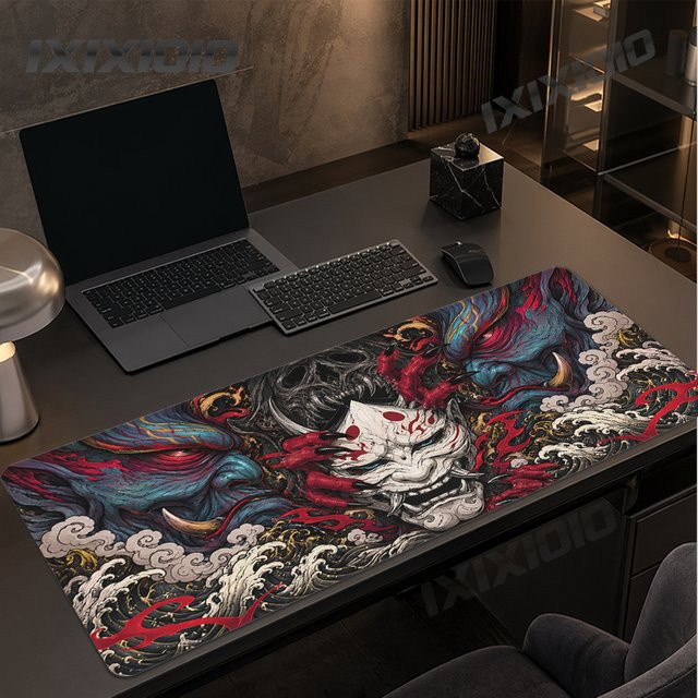 TWTOWO Mauspad Dark Oni Mask Gamer XL, rutschfeste und weiche Tischmatte in Multicolour - Bild 1
