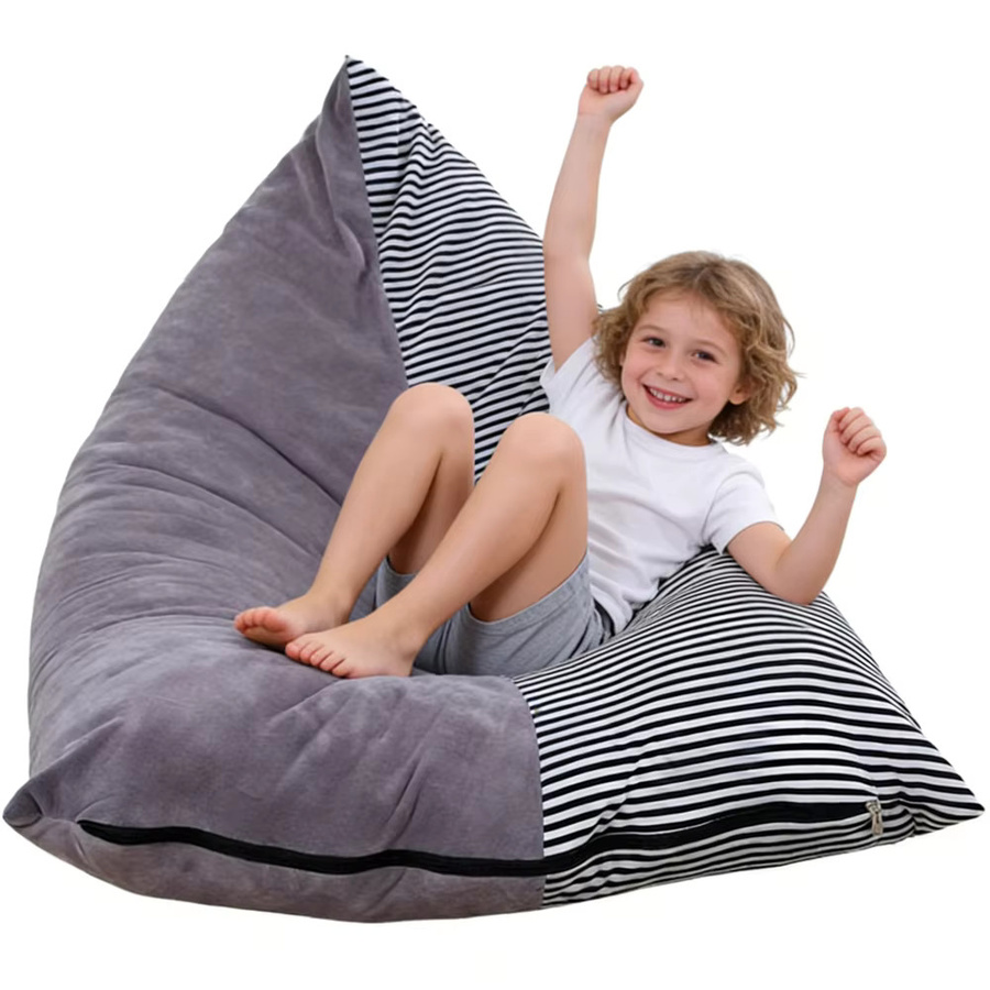 OTAUTAU Sitzsack-Bezug aus weichem Milch-Samt in Grau mit Streifen-Design, Loungesessel-Ersatzbezug für Kinder, B/H/T: 120 x 120 x 70 cm - Bild 7