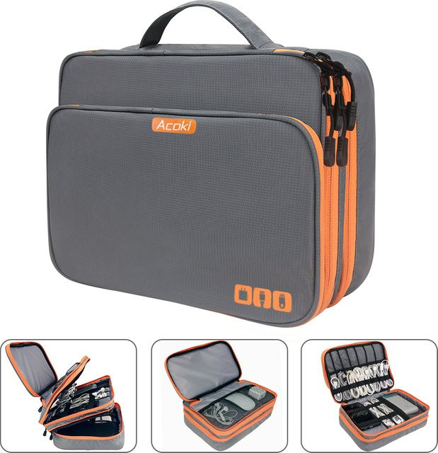 Acoki Mehrschichtiger Organizer für elektronisches Zubehör in Grau mit Vordertasche und großem Fassungsvermögen für iPad - Bild 1