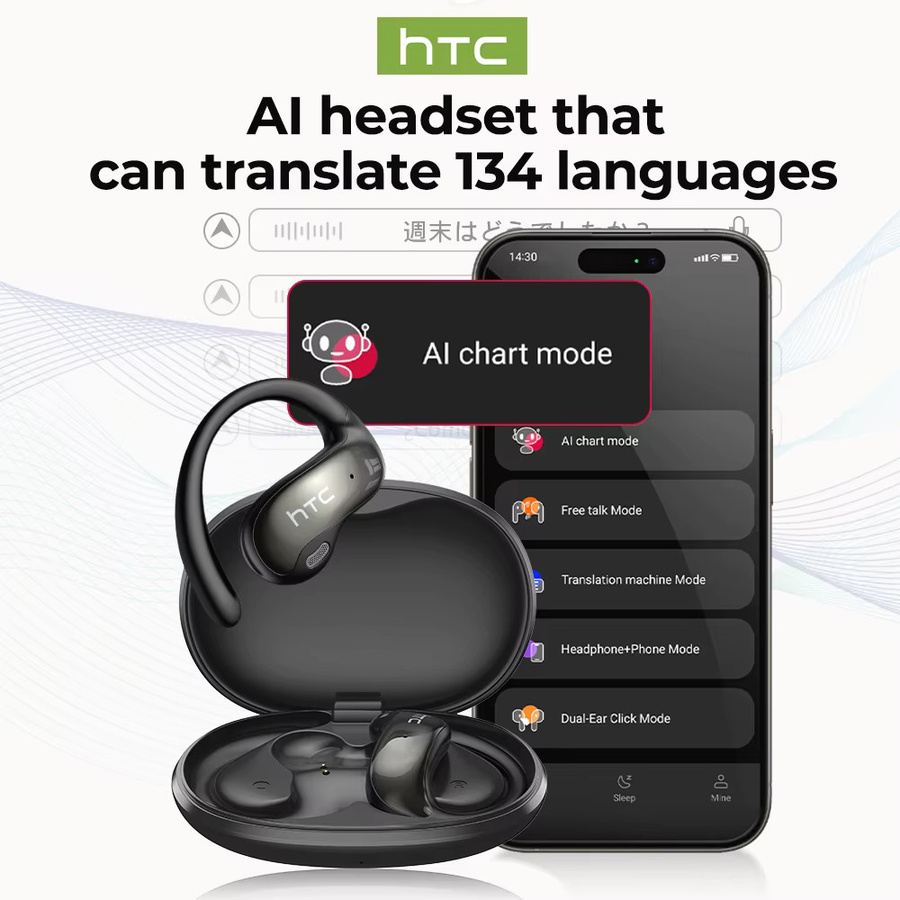 HTC NE19 Kabellose Bluetooth Open-Ear Kopfhörer mit AI-Übersetzung und ENC in Schwarz - Bild 2
