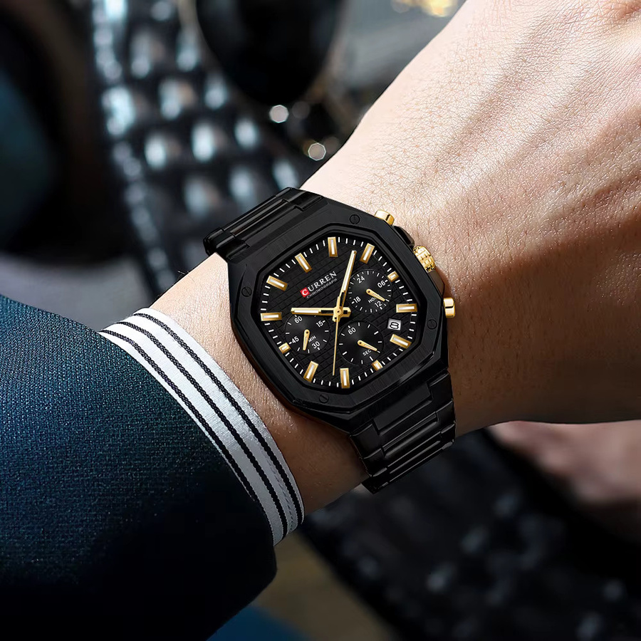 CURREN Chronograph, Quarz, Edelstahl, Gold, Schwarz, Herren - Bild 3