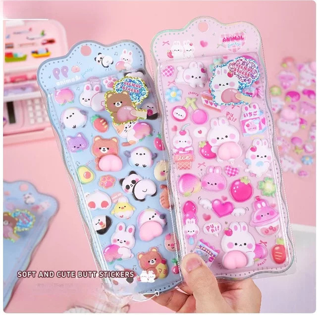 Kawaii 3D Hase Pfirsich Aufkleber in Multicolour als Squishy Fidget DIY Aufkleber für Handyhüllen und Scrapbooks - Bild 1