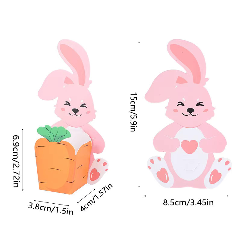ZQNYCY Geschenkverpackung aus Papier mit Kaninchen und Karotten Design in Pink für Ostern, Kindergeburtstage oder Babypartys (20 oder 50 Stück) - Bild 2