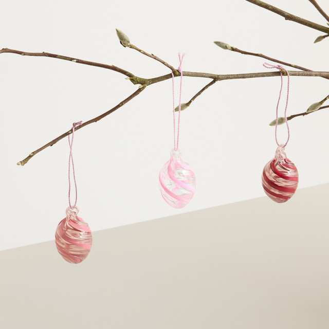 BLUME2000 Deko Glas Hänger Ei Gestreift in Pink und Mixed, 3er-Set - Bild 1