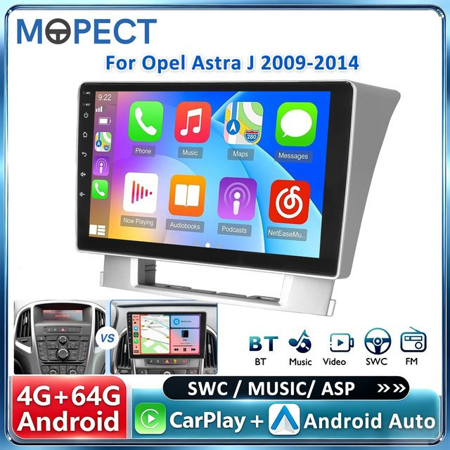 MOPECT 9 Zoll 2 DIN Autoradio für Opel Astra J 2009-2014 mit Android 15, kabellosem Apple CarPlay & Android Auto, 4GB RAM, 64GB ROM, DAB+ Digitalradio, GPS-Navigation, Bluetooth und FM RDS in Schwarz - Bild 1