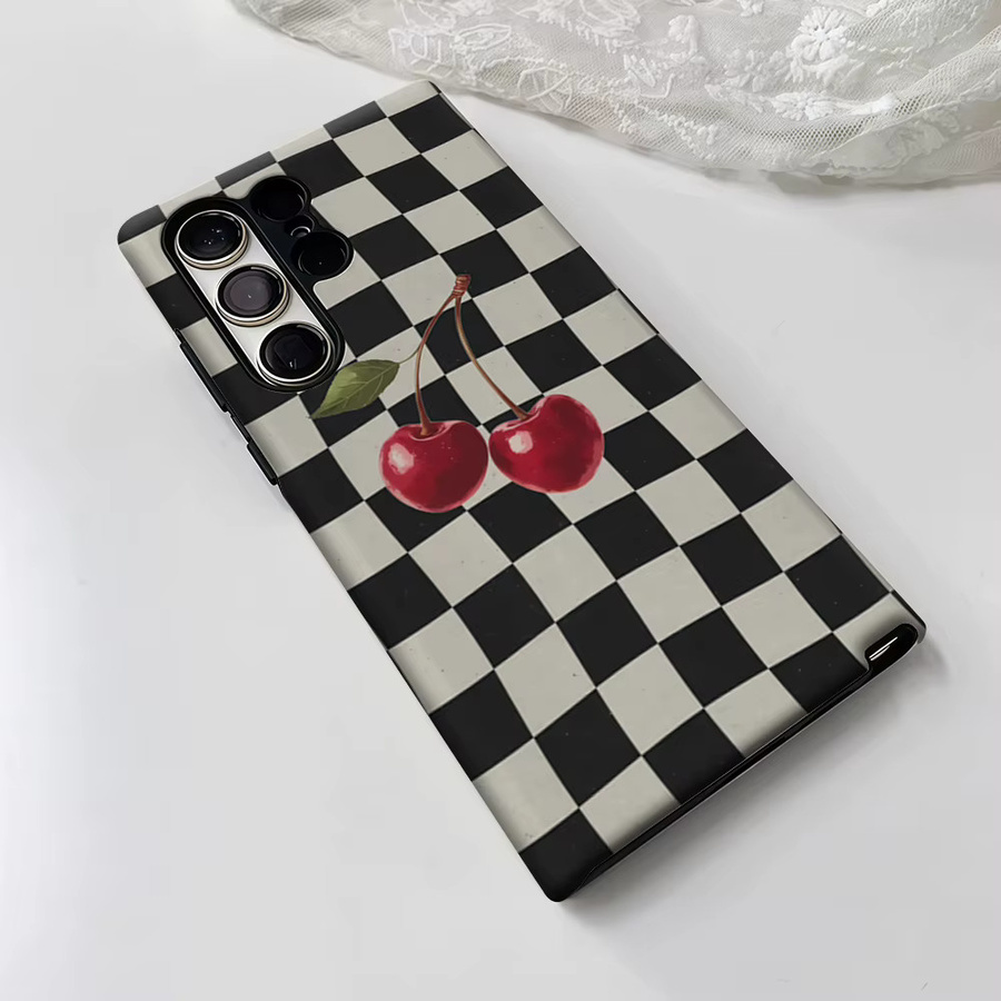 Glänzende Kirsch-Handyhülle mit Karomuster für Samsung Galaxy S25 Ultra, S24 und S23 Ultra Plus in Multicolour - Bild 2