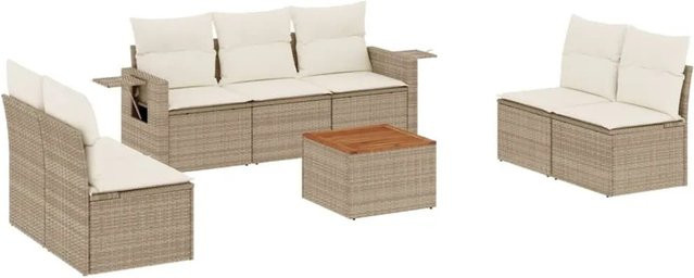 vidaXL 8-teilige Garten-Sofagarnitur in L-Form aus Poly-Rattan mit Kissen in Beige - Bild 1