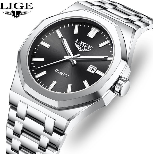 LIGE Armbanduhr Quarz, Edelstahl, Blau, Datum, Herren - Bild 1