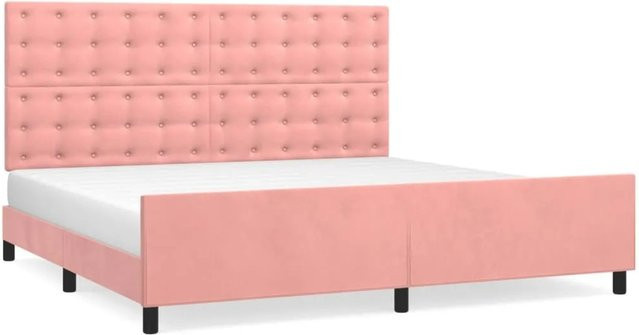 vidaXL Bettgestell mit Kopfteil aus Samt in Rosa, B/T: 200 x 200 cm - Bild 1