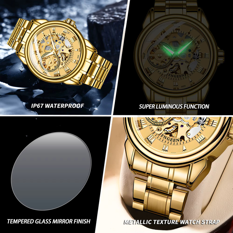 BINBOND Armbanduhr, Automatik, Edelstahl, Gold, Herren - Bild 6