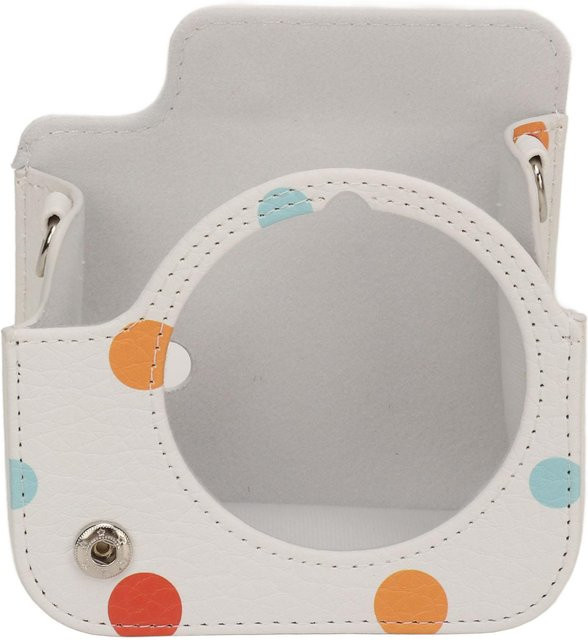 Koogeelife Sofortbildkamera-Tasche für Instax Mini 12 mit verstellbarem Schultergurt und abnehmbarer oberen Abdeckung aus PU-Leder in Grau mit bunten Punkten - Bild 1