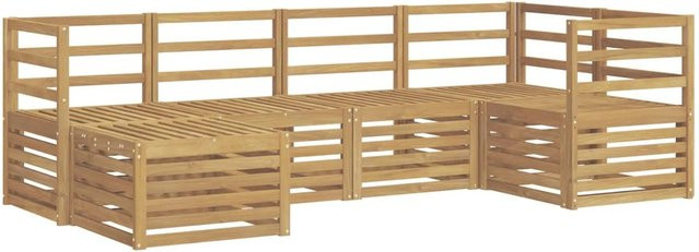 vidaXL Outdoor-Sofagarnitur in L-Form aus Akazienholz mit weißem Polyester-Polster, 6-teiliges Set - Bild 1