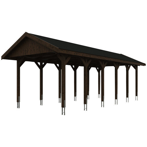 Skan Holz Carport Wallgau Satteldach aus Nadelholz in Nussbaum Braun mit Bitumendachpappe B: 380 cm, T: 900 cm, H: 313 cm - Bild 3