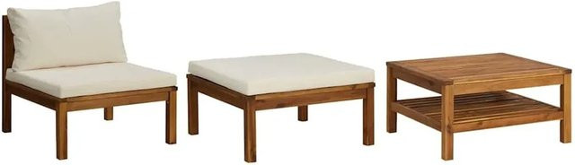 vidaXL 3-teiliges Garten-Lounge-Set aus Akazienholz mit cremeweißen Polsterkissen - Bild 1