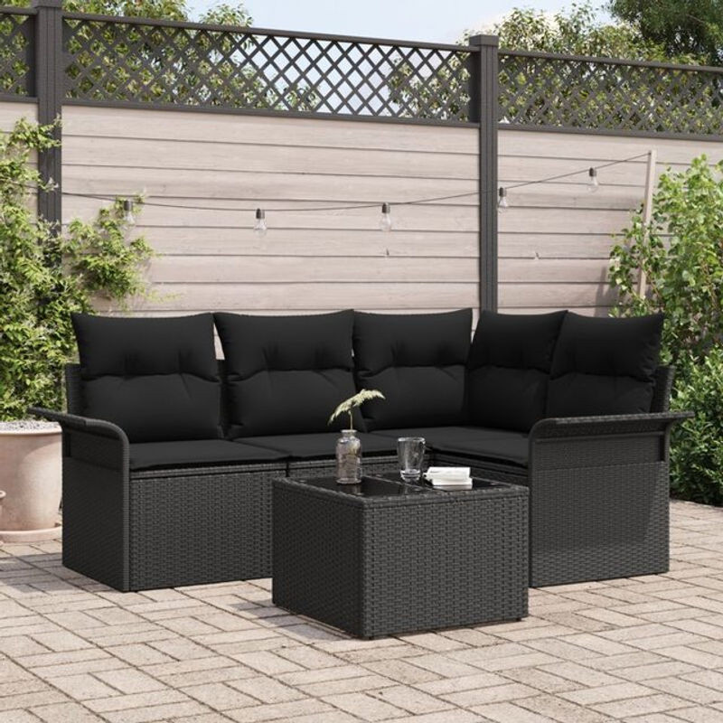 5-teiliges Garten-Sofa-Set Vidaxl aus Poly-Rattan mit Kissen in Beige und Schwarz - Bild 1