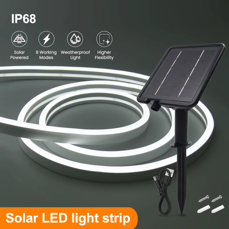 HEGEHE Solar Neon LED Streifen IP67 Wasserdicht White Flexible Neon Flex Licht für Garten und Pool 24V 120 LEDs/m - Bild 2