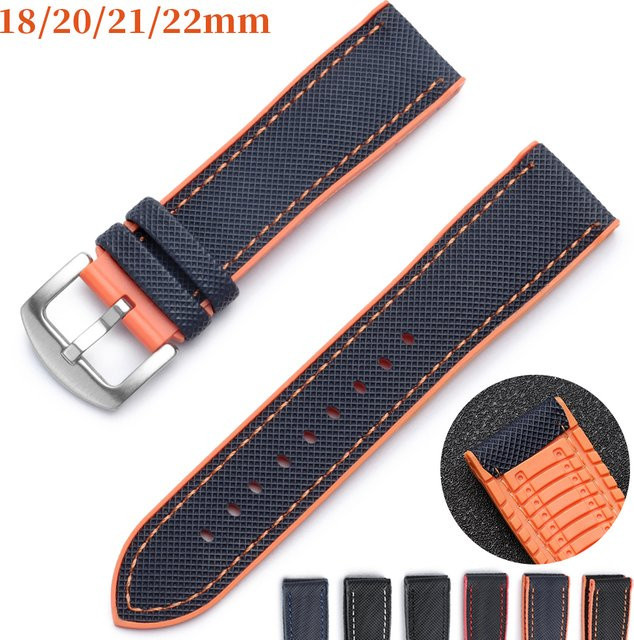 HQstrap Uhrenarmband Nylon-TPU-Gummi, Schwarz, Unisex, 18 mm, 20 mm, 21 mm, 22 mm - Bild 1