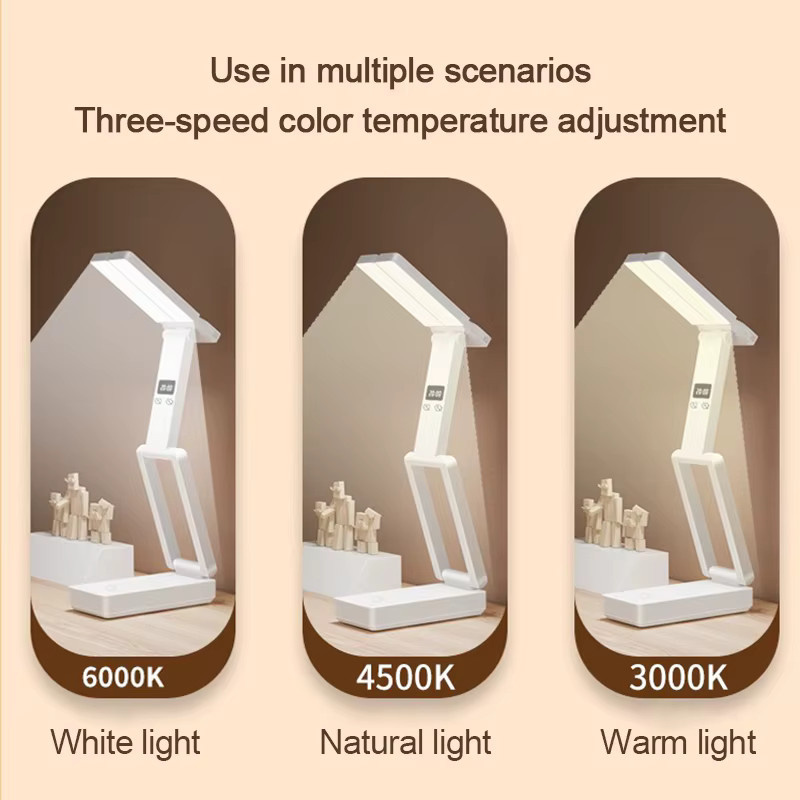 Tragbare faltbare LED-Schreibtischlampe von lyfs mit Uhr und USB-Ladefunktion, weiß, B/T/H: 30,0 x 15,0 x 7,0 cm - Bild 3