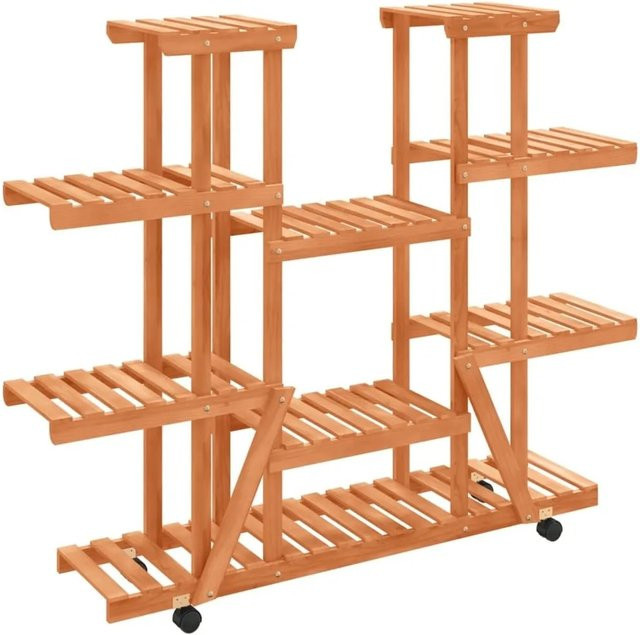 vidaXL Blumenständer mit Rollen aus Tannenholz in Hellbraun B/T/H: 110 x 25 x 115 cm - Bild 1